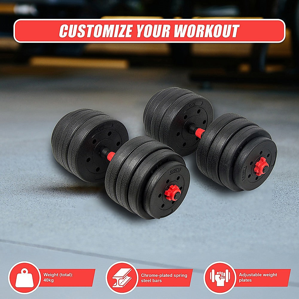 40kg Adjustable Rubber Dumbbell Set Barbell Home GYM Exercise Weights V63-834281