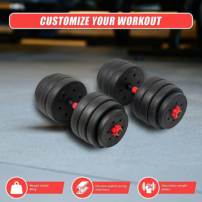 40kg Adjustable Rubber Dumbbell Set Barbell Home GYM Exercise Weights V63-834281