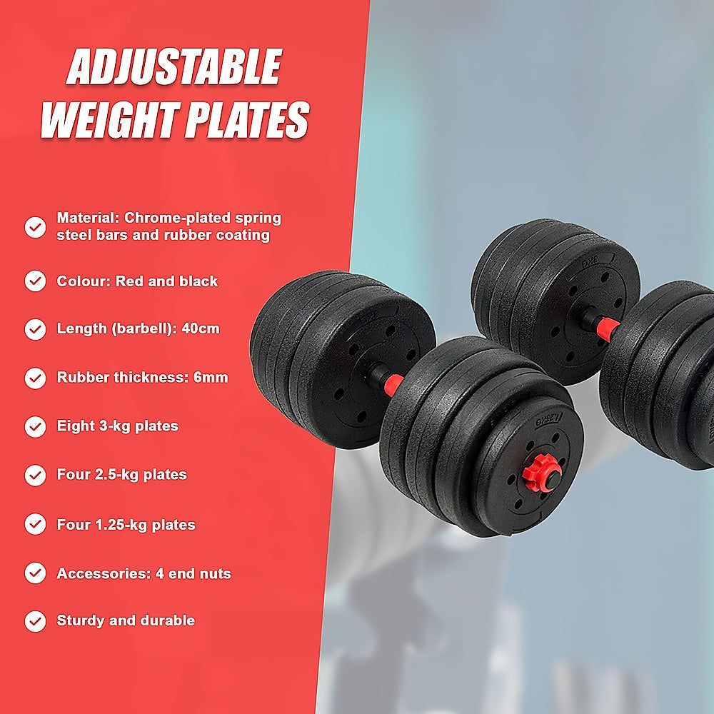 40kg Adjustable Rubber Dumbbell Set Barbell Home GYM Exercise Weights V63-834281