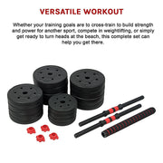 40kg Adjustable Rubber Dumbbell Set Barbell Home GYM Exercise Weights V63-834281