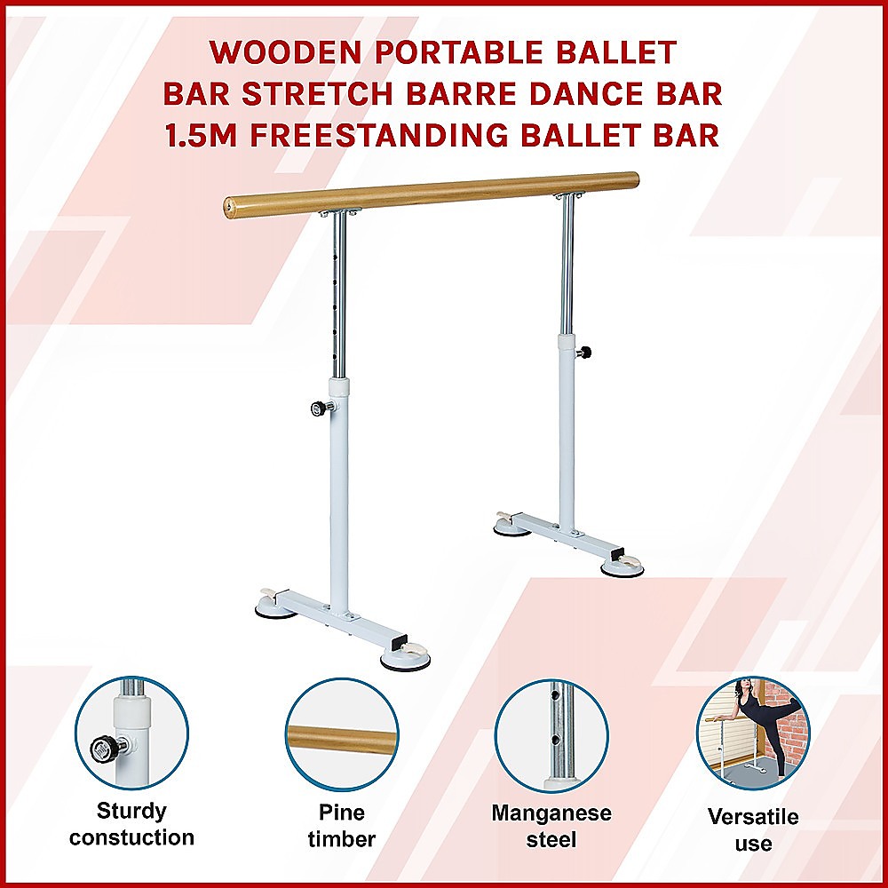 Wooden Portable Ballet Bar Stretch Barre Dance Bar 1.5M Freestanding Ballet Bar V63-834331