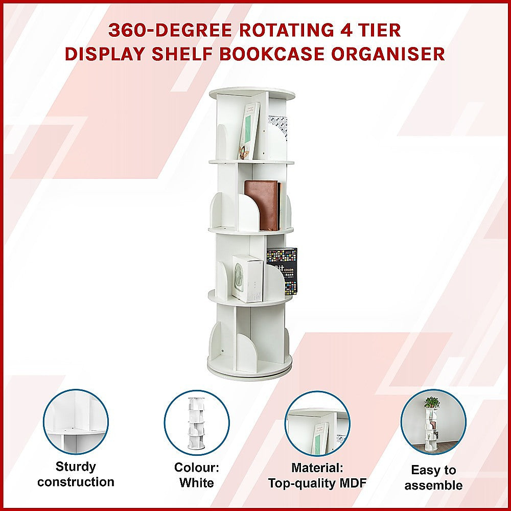 360-degree Rotating 4 Tier Display Shelf Bookcase Organiser V63-834351