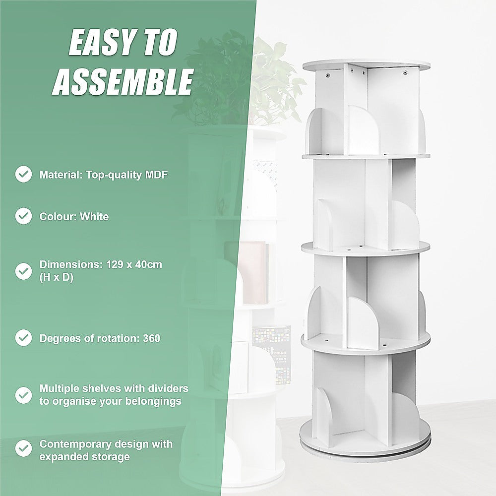 360-degree Rotating 4 Tier Display Shelf Bookcase Organiser V63-834351