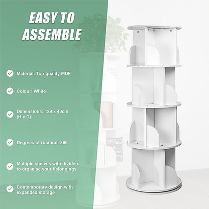 360-degree Rotating 4 Tier Display Shelf Bookcase Organiser V63-834351