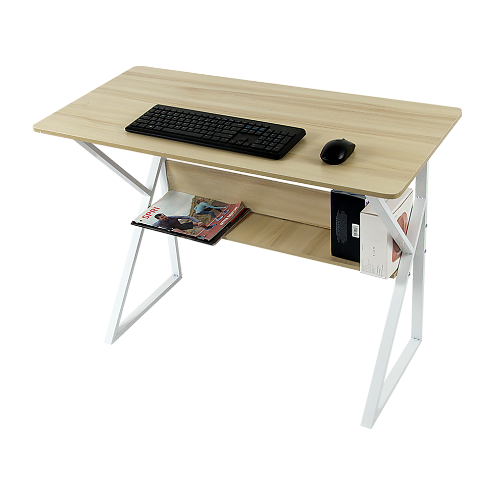 Wood & Metal Computer Desk with Shelf Home Office Furniture V63-834371