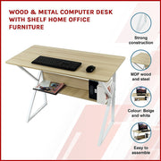 Wood & Metal Computer Desk with Shelf Home Office Furniture V63-834371