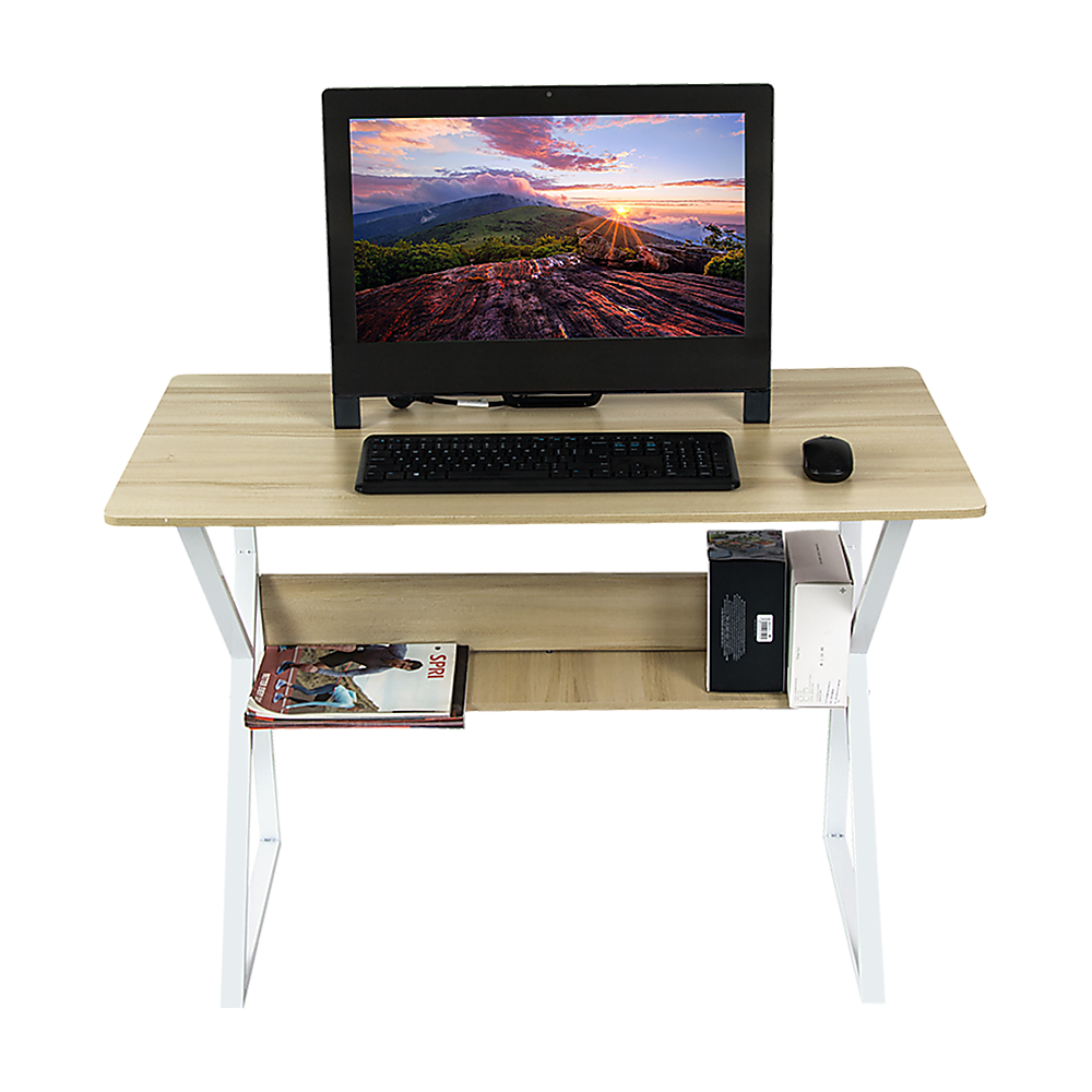 Wood & Metal Computer Desk with Shelf Home Office Furniture V63-834371