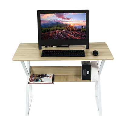 Wood & Metal Computer Desk with Shelf Home Office Furniture V63-834371