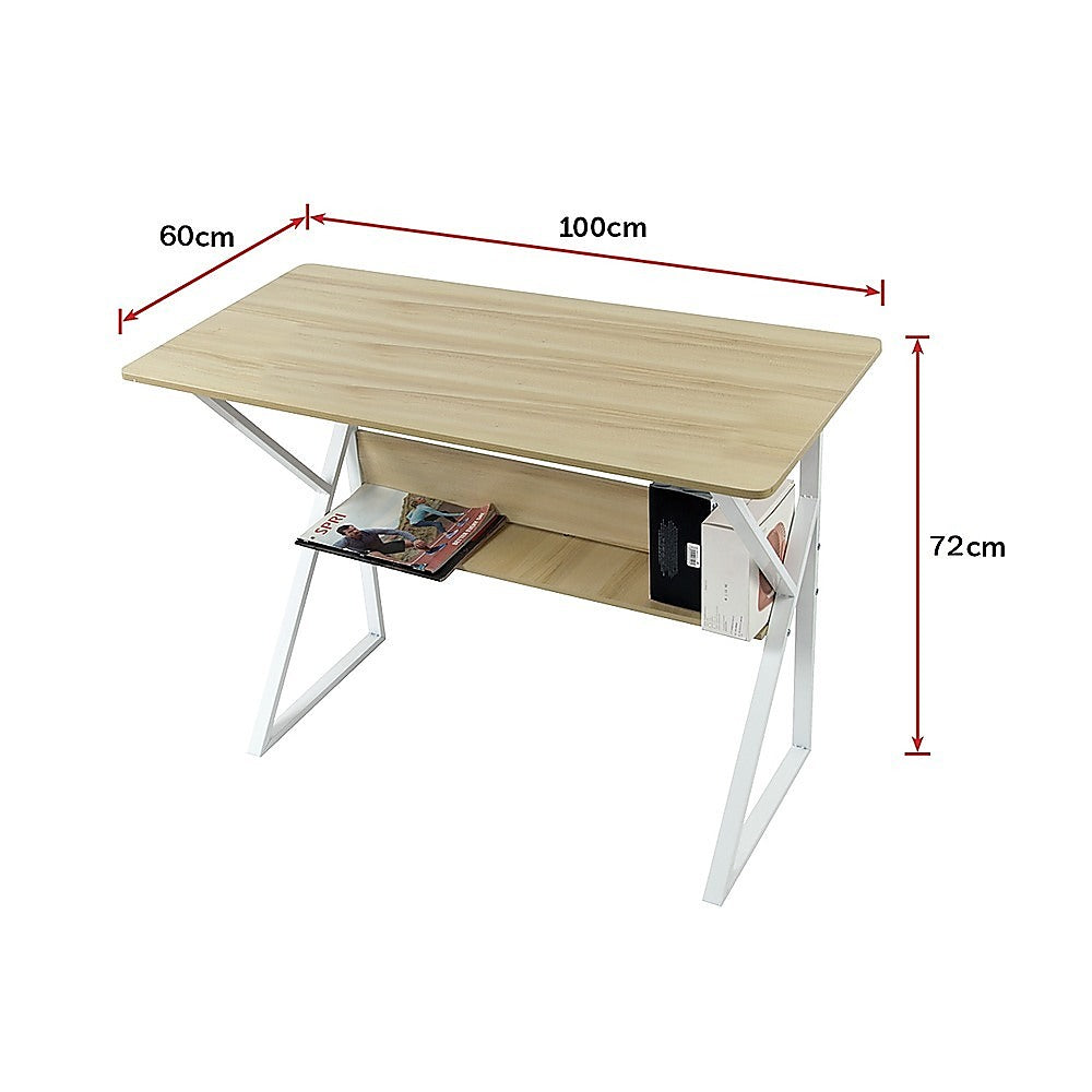 Wood & Metal Computer Desk with Shelf Home Office Furniture V63-834371