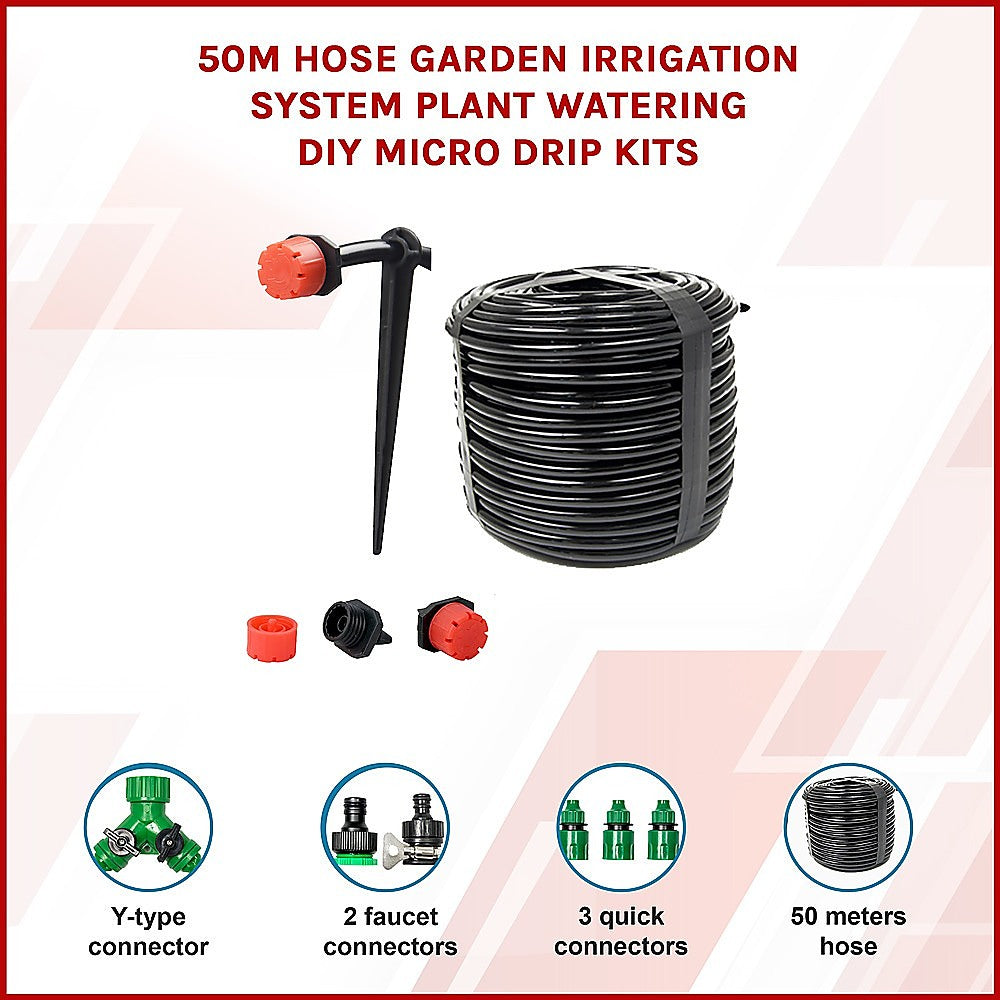 50M Hose Garden Irrigation System Plant Watering DIY Micro Drip Kits V63-834701