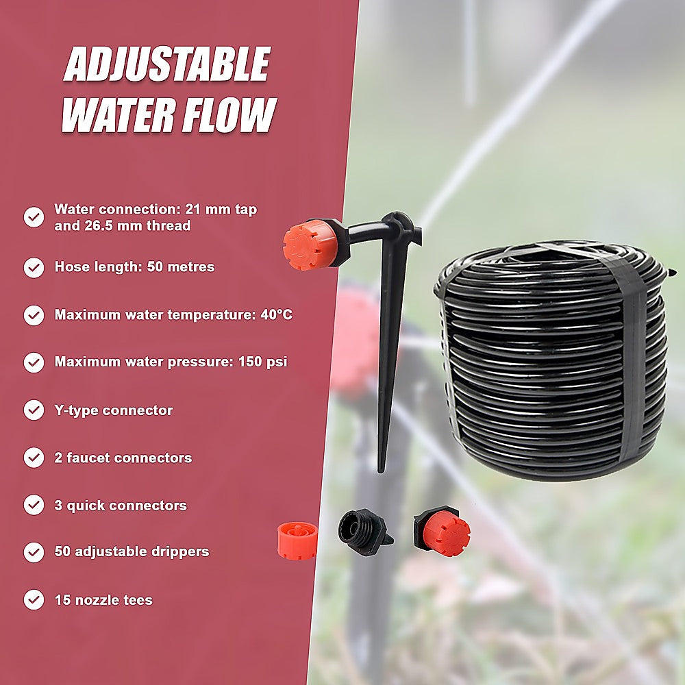50M Hose Garden Irrigation System Plant Watering DIY Micro Drip Kits V63-834701