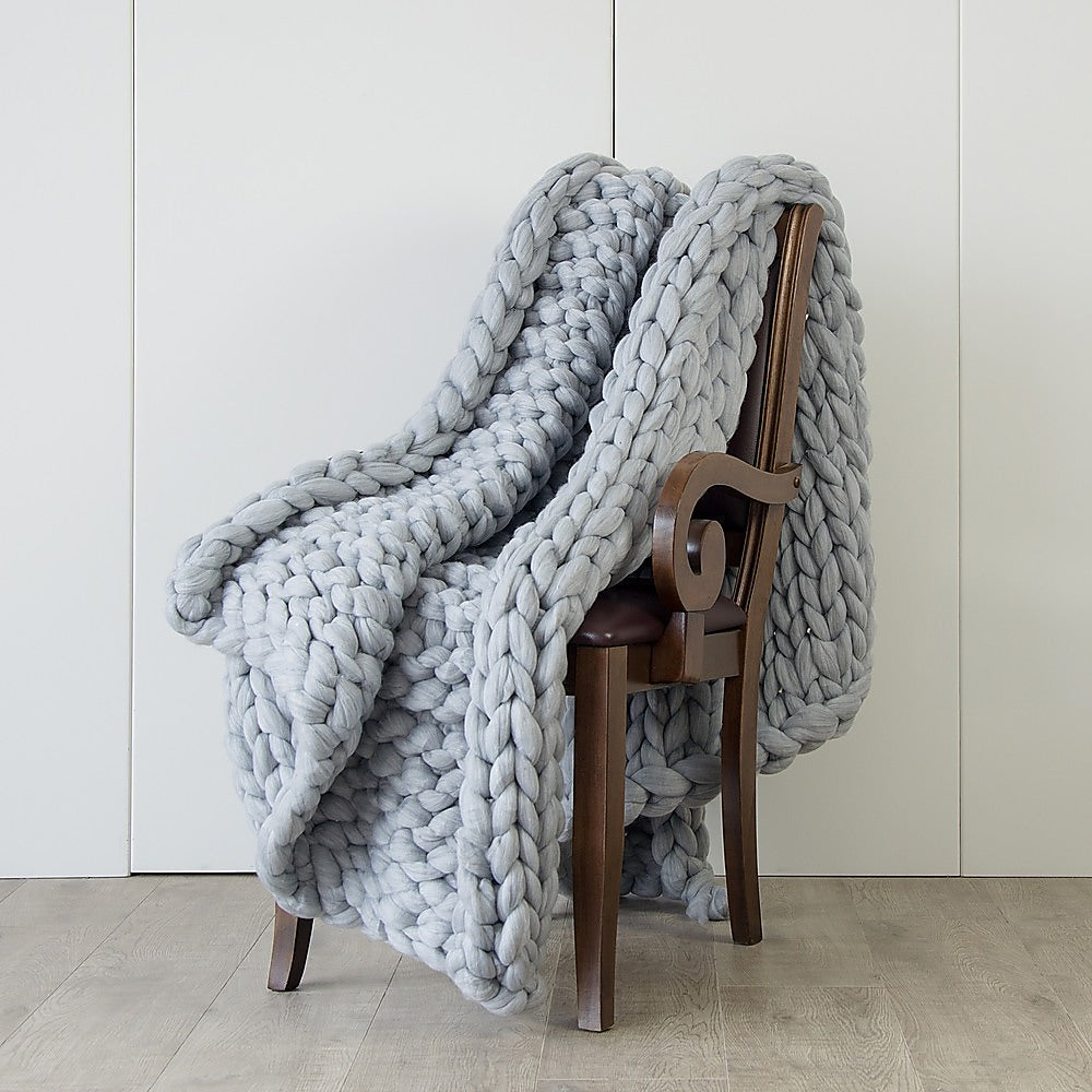 Hand Knitted Chunky Blanket Thick Acrylic Yarn Blanket Home Decor Throw Rug - Grey V63-834771