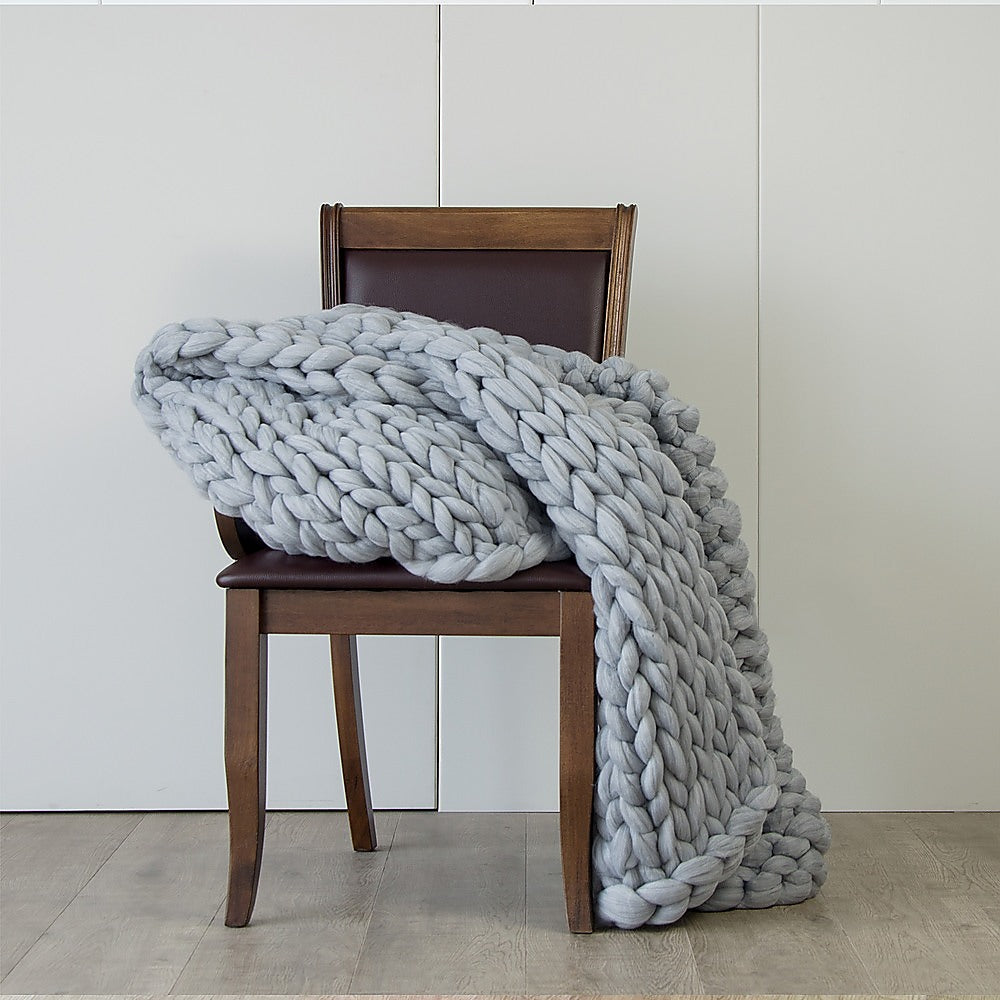 Hand Knitted Chunky Blanket Thick Acrylic Yarn Blanket Home Decor Throw Rug - Grey V63-834771