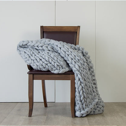 Hand Knitted Chunky Blanket Thick Acrylic Yarn Blanket Home Decor Throw Rug - Grey V63-834771