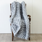 Hand Knitted Chunky Blanket Thick Acrylic Yarn Blanket Home Decor Throw Rug - Grey V63-834771