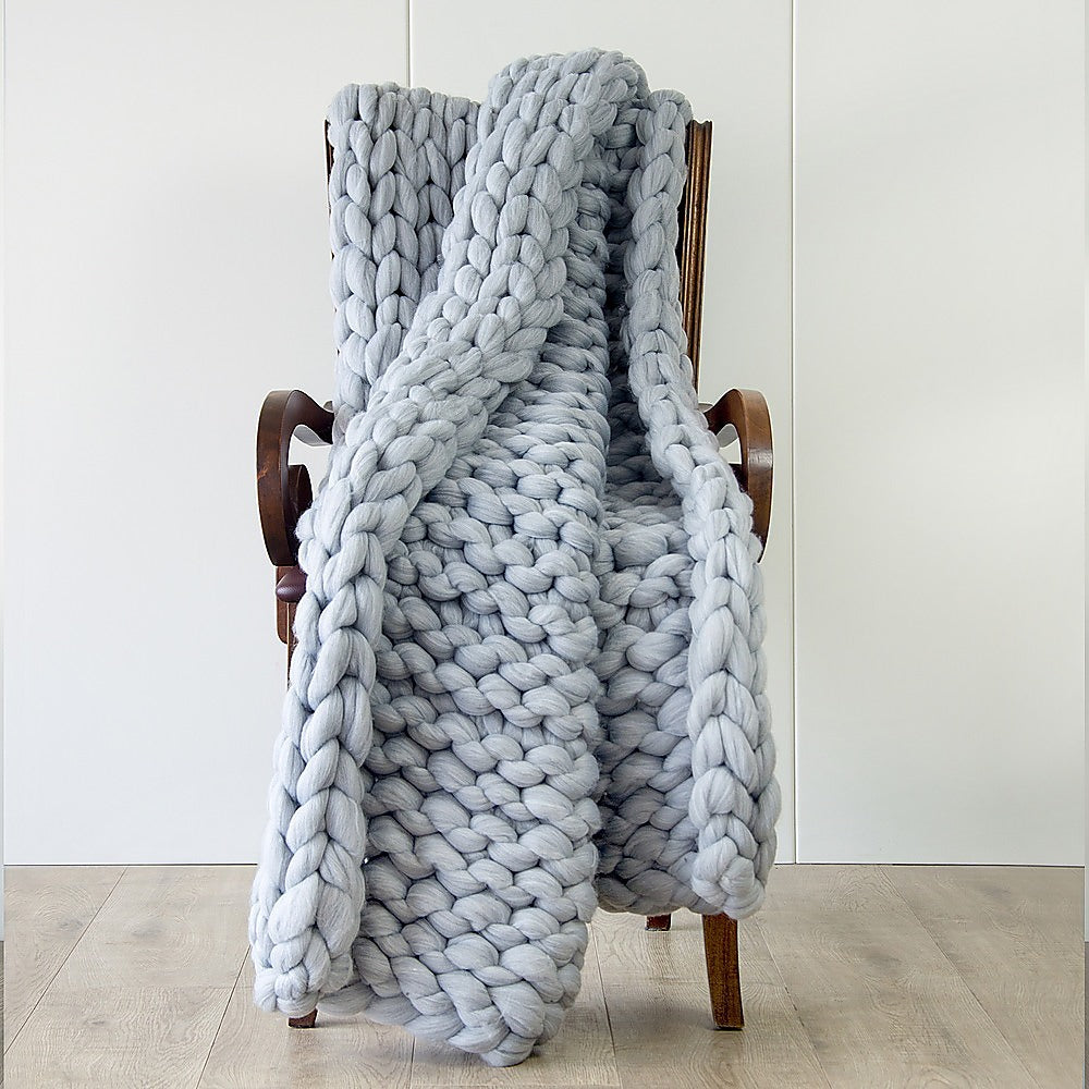 Hand Knitted Chunky Blanket Thick Acrylic Yarn Blanket Home Decor Throw Rug - Grey V63-834771