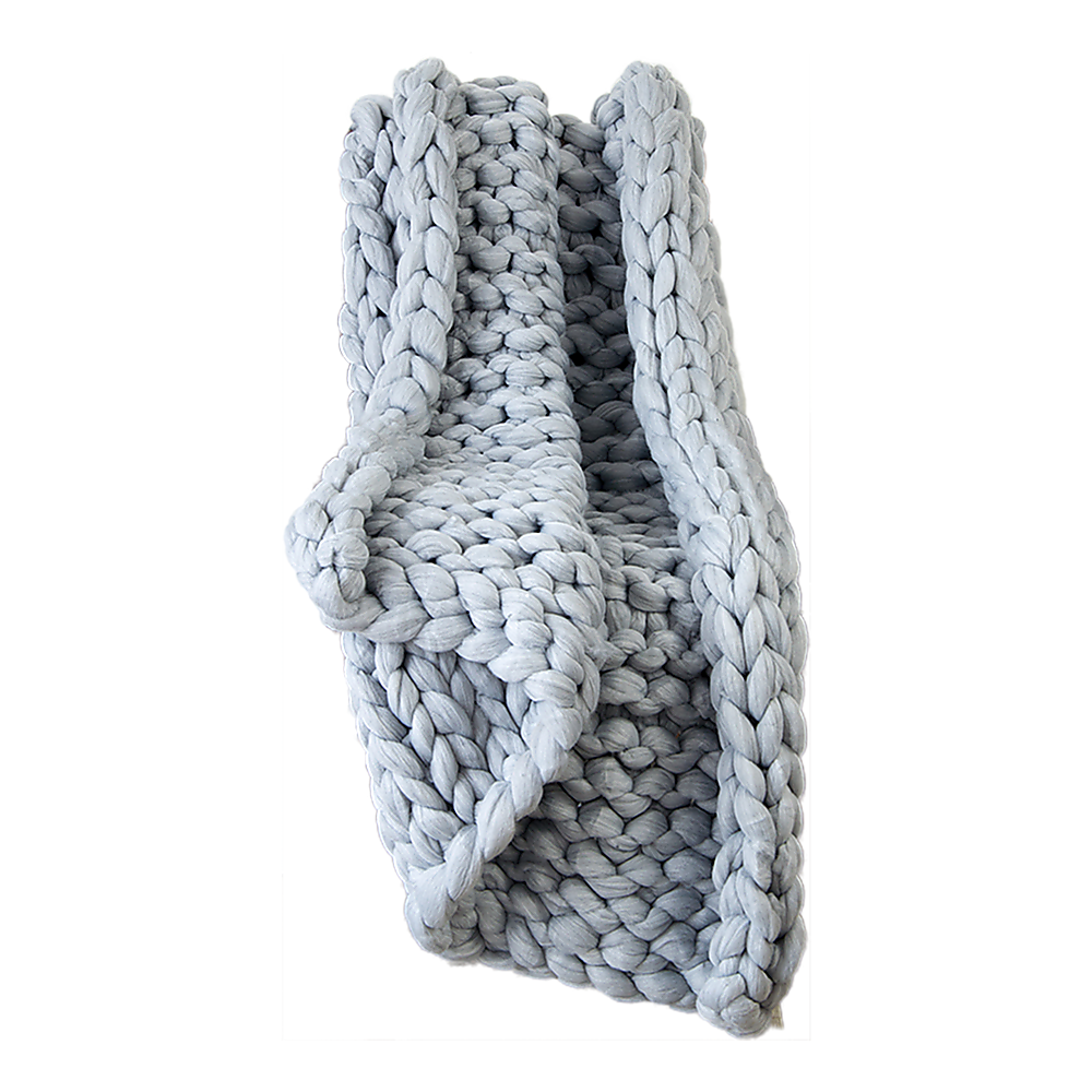 Hand Knitted Chunky Blanket Thick Acrylic Yarn Blanket Home Decor Throw Rug - Grey V63-834771