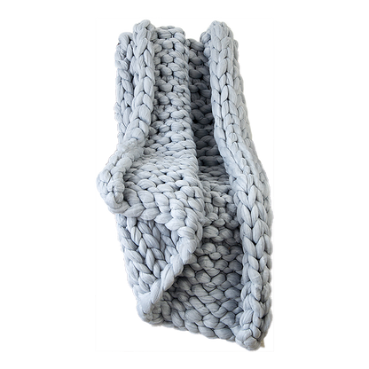 Hand Knitted Chunky Blanket Thick Acrylic Yarn Blanket Home Decor Throw Rug - Grey V63-834771