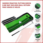 Indoor Practice Putting Green 2.5m Mat Inclined Ball Return Fake Grass 2 Holes V63-834791