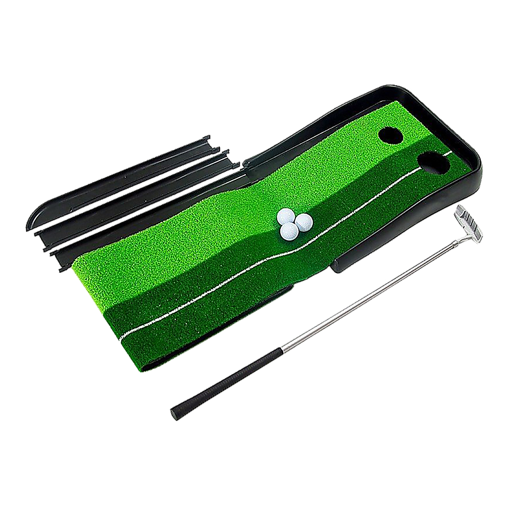 Indoor Practice Putting Green 2.5m Mat Inclined Ball Return Fake Grass 2 Holes V63-834791