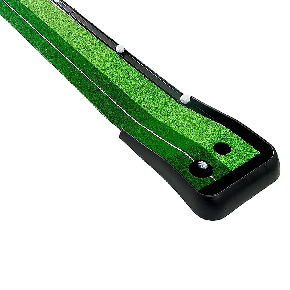 Indoor Practice Putting Green 2.5m Mat Inclined Ball Return Fake Grass 2 Holes V63-834791