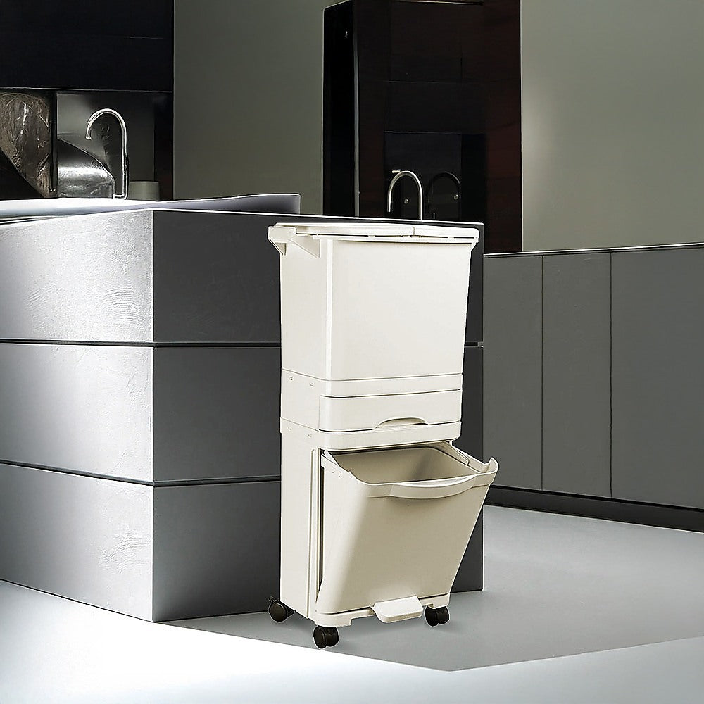 42L Rubbish Bin Waste Trash Can Pedal Recycling Kitchen Wheel 2 Compartment V63-834811