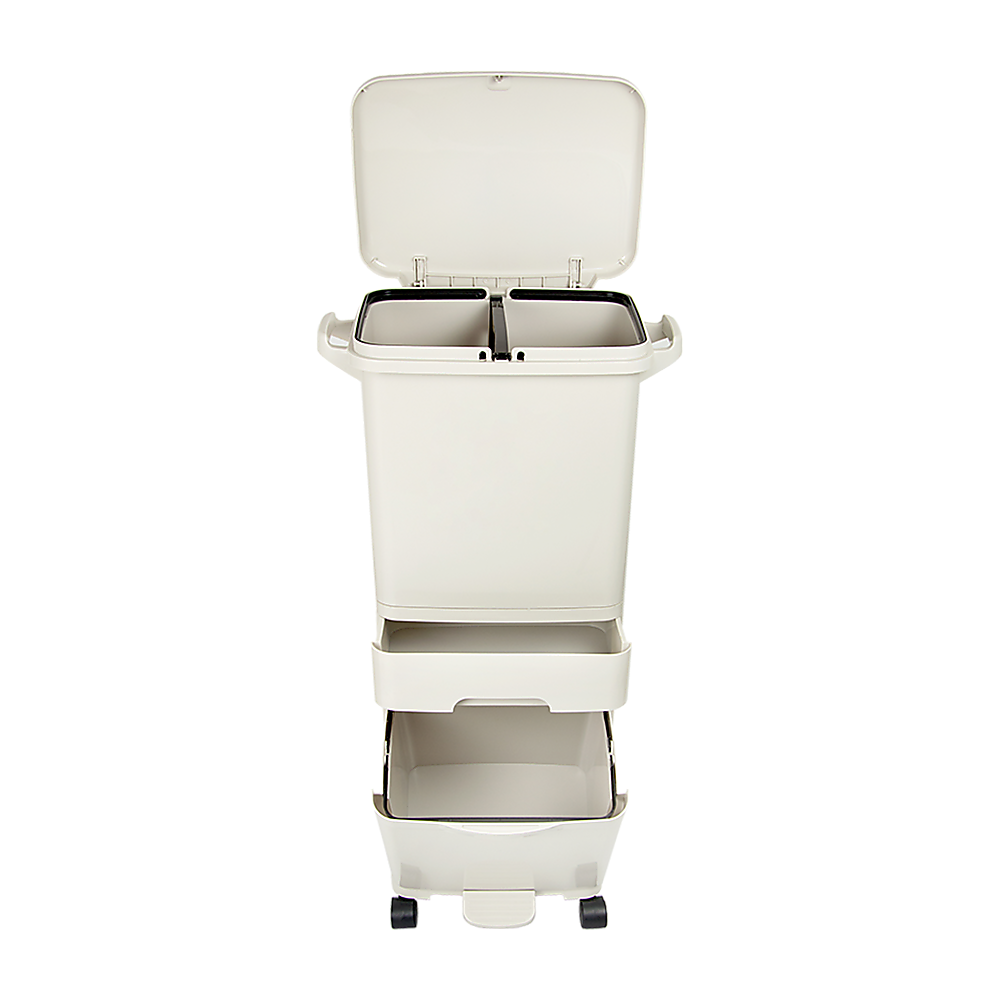 42L Rubbish Bin Waste Trash Can Pedal Recycling Kitchen Wheel 2 Compartment V63-834811