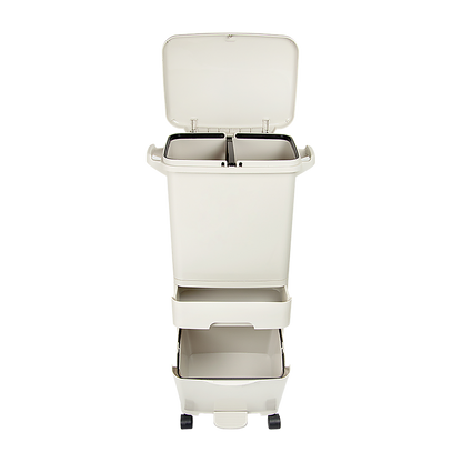 42L Rubbish Bin Waste Trash Can Pedal Recycling Kitchen Wheel 2 Compartment V63-834811