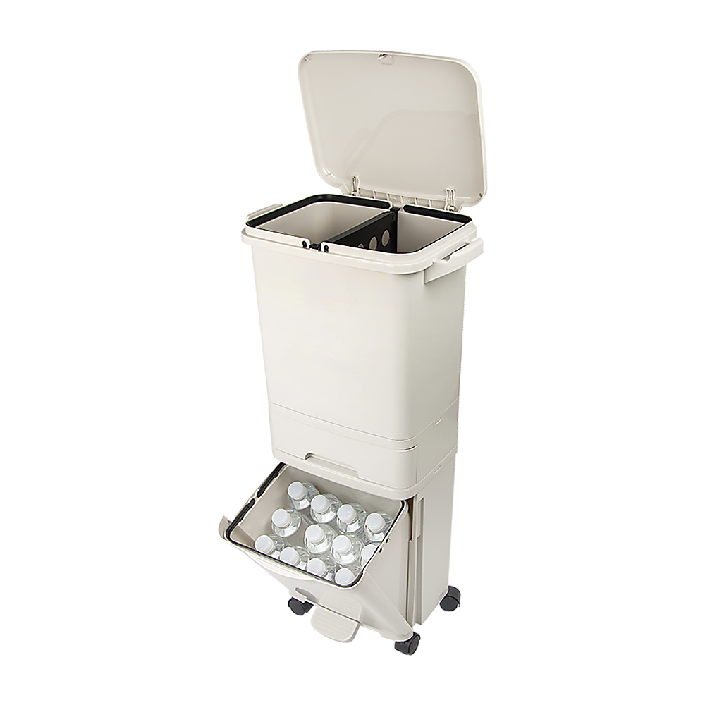 42L Rubbish Bin Waste Trash Can Pedal Recycling Kitchen Wheel 2 Compartment V63-834811