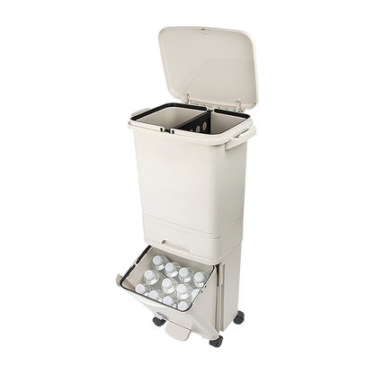42L Rubbish Bin Waste Trash Can Pedal Recycling Kitchen Wheel 2 Compartment V63-834811