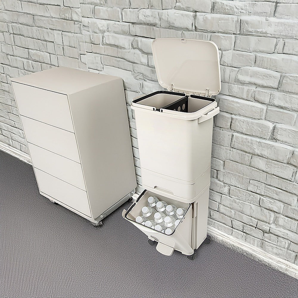 42L Rubbish Bin Waste Trash Can Pedal Recycling Kitchen Wheel 2 Compartment V63-834811