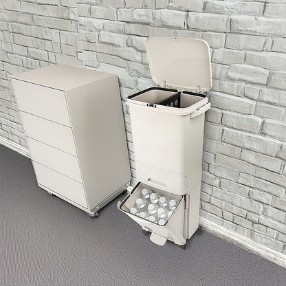 42L Rubbish Bin Waste Trash Can Pedal Recycling Kitchen Wheel 2 Compartment V63-834811