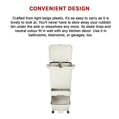 42L Rubbish Bin Waste Trash Can Pedal Recycling Kitchen Wheel 2 Compartment V63-834811