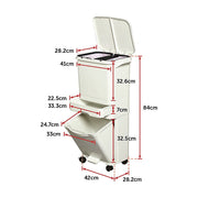 42L Rubbish Bin Waste Trash Can Pedal Recycling Kitchen Wheel 2 Compartment V63-834811