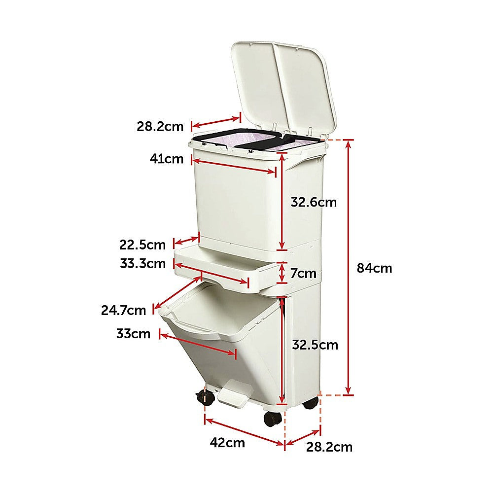 42L Rubbish Bin Waste Trash Can Pedal Recycling Kitchen Wheel 2 Compartment V63-834811