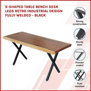 X-Shaped Table Bench Desk Legs Retro Industrial Design Fully Welded - Black V63-834831