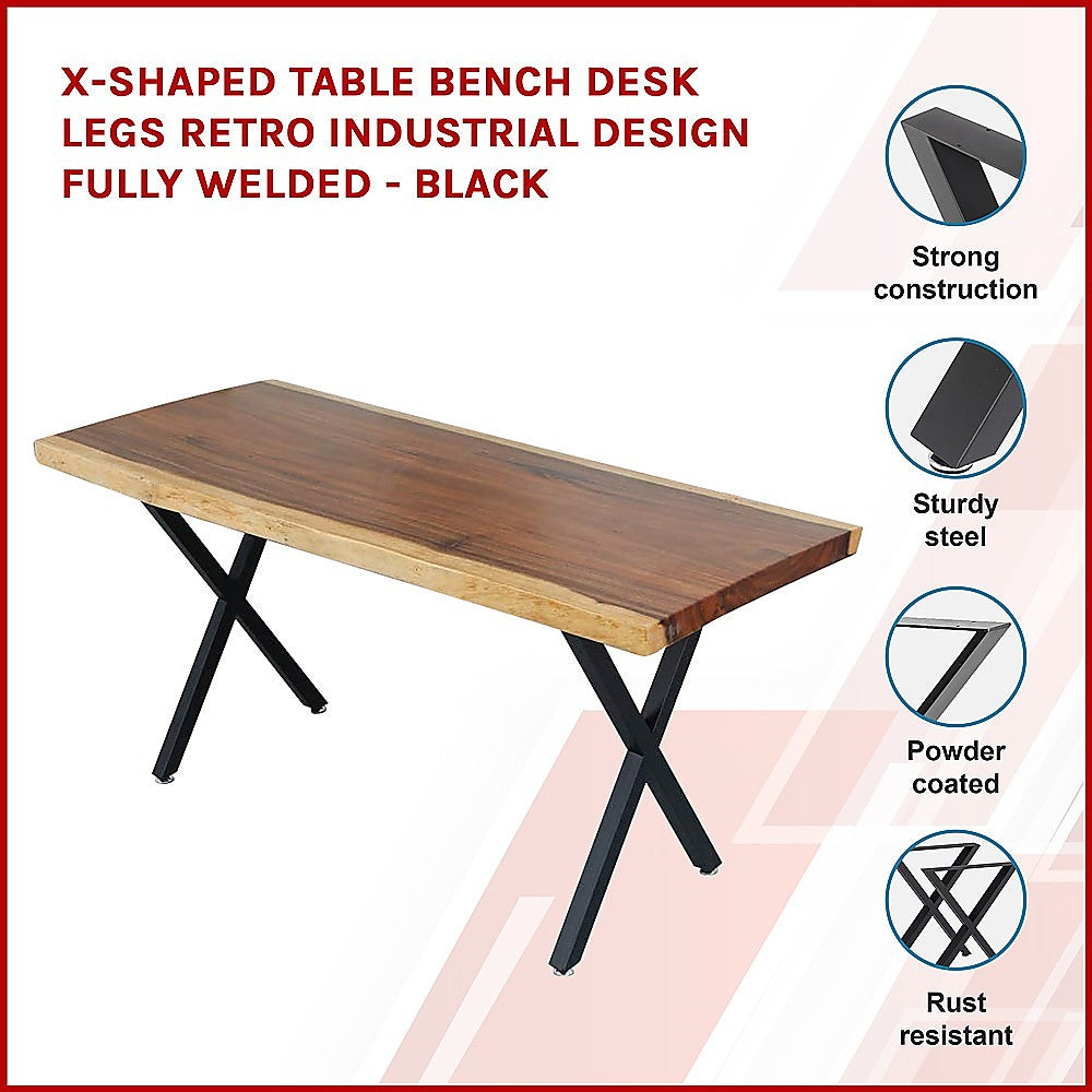 X-Shaped Table Bench Desk Legs Retro Industrial Design Fully Welded - Black V63-834831
