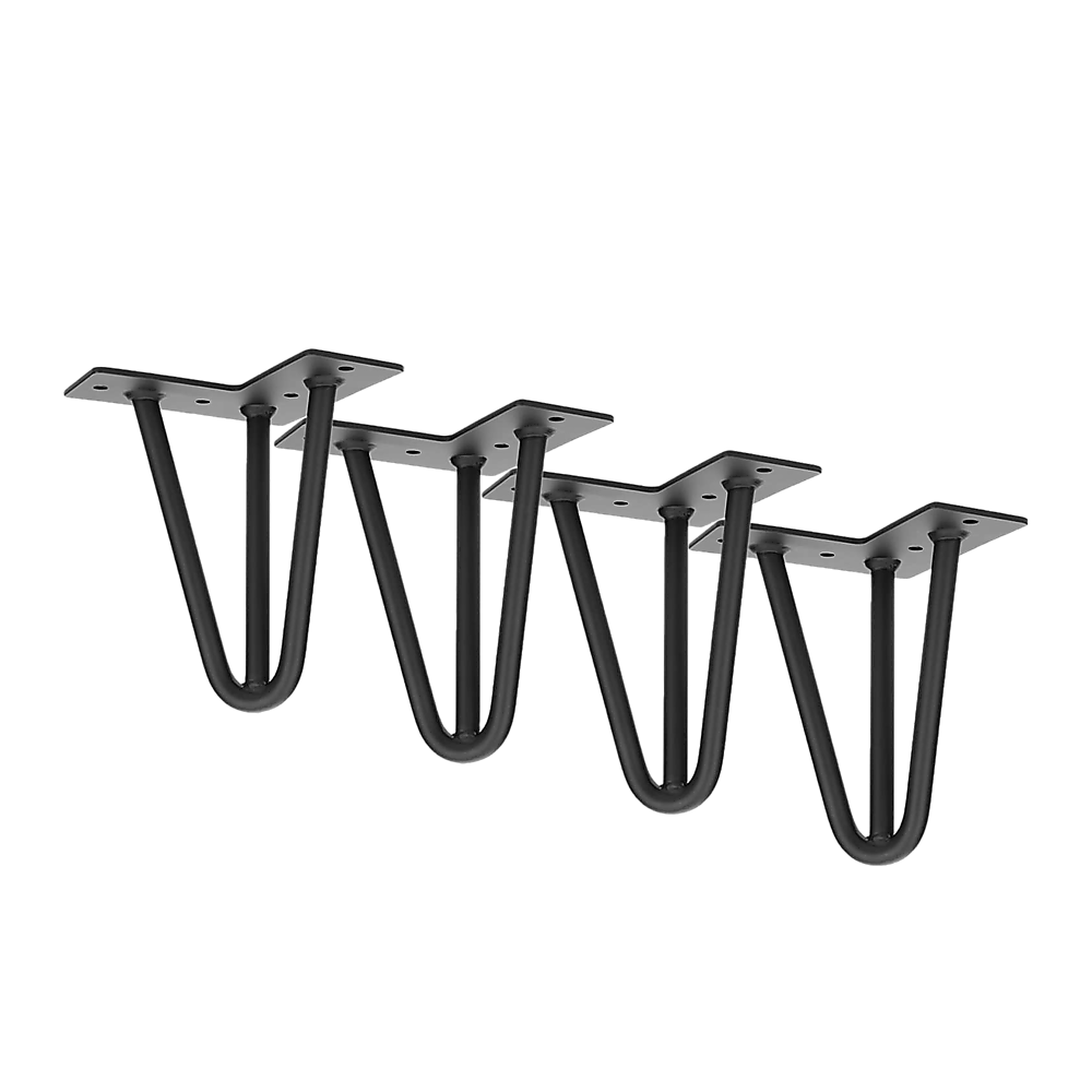 Set of 4 Industrial 3-Rod Retro Hairpin Table Legs 12mm Steel Bench Desk - 11cm Black V63-834921