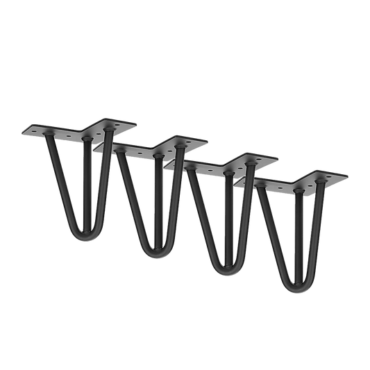 Set of 4 Industrial 3-Rod Retro Hairpin Table Legs 12mm Steel Bench Desk - 11cm Black V63-834921