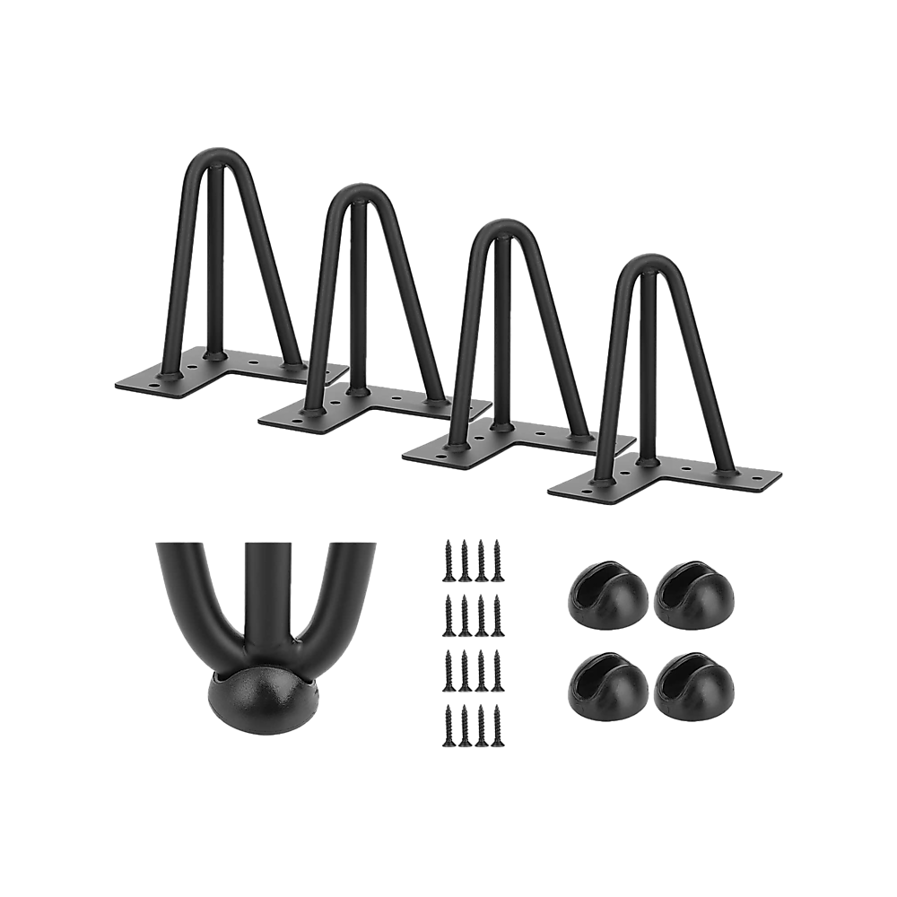 Set of 4 Industrial 3-Rod Retro Hairpin Table Legs 12mm Steel Bench Desk - 11cm Black V63-834921