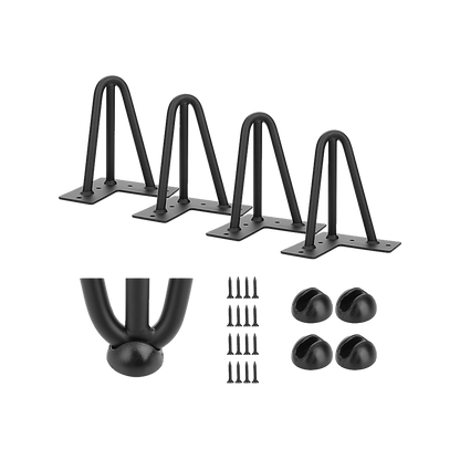 Set of 4 Industrial 3-Rod Retro Hairpin Table Legs 12mm Steel Bench Desk - 11cm Black V63-834921