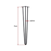 Set of 4 Industrial 3-Rod Retro Hairpin Table Legs 12mm Steel Bench Desk - 71cm Black V63-834941