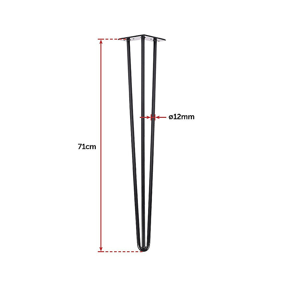 Set of 4 Industrial 3-Rod Retro Hairpin Table Legs 12mm Steel Bench Desk - 71cm Black V63-834941