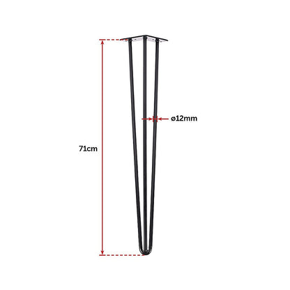 Set of 4 Industrial 3-Rod Retro Hairpin Table Legs 12mm Steel Bench Desk - 71cm Black V63-834941