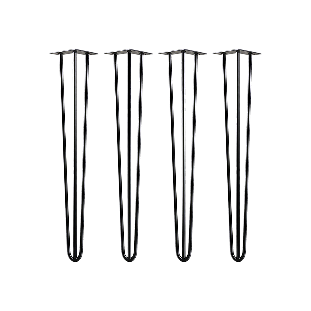 Set of 4 Industrial 3-Rod Retro Hairpin Table Legs 12mm Steel Bench Desk - 71cm Black V63-834941