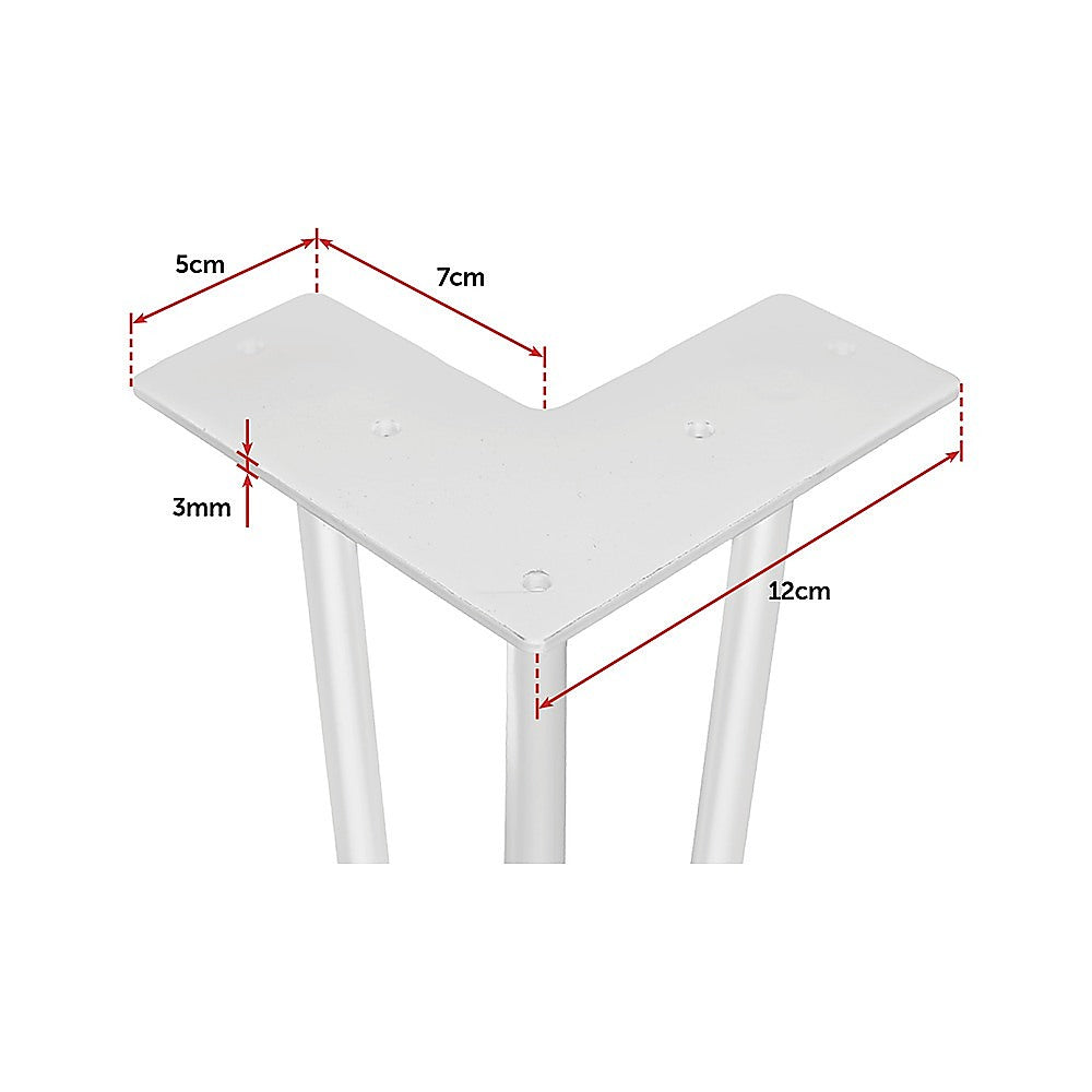 Set of 4 Industrial 3-Rod Retro Hairpin Table Legs 12mm Steel Bench Desk - 71cm White V63-834971