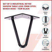 Set of 4 Industrial Retro Hairpin Table Legs 12mm Steel Bench Desk - 11cm Black V63-834991