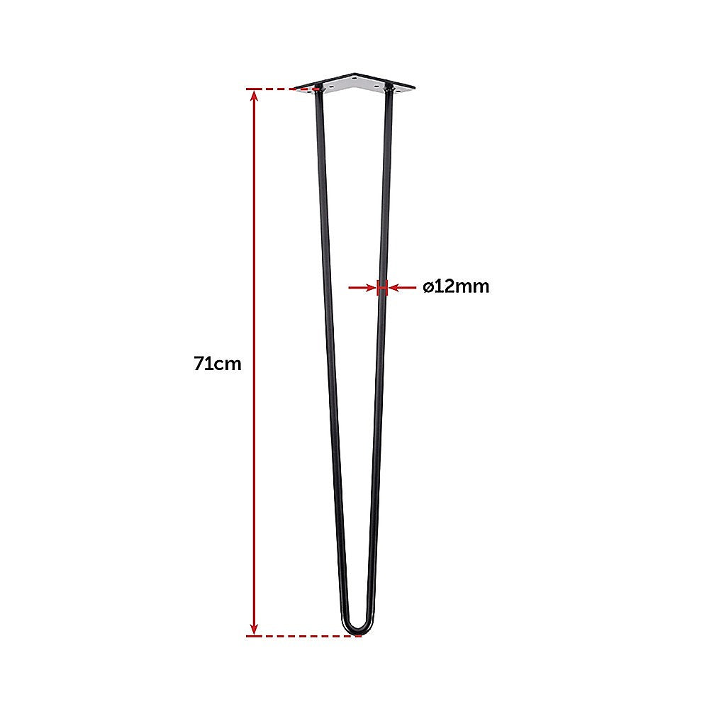 Set of 4 Industrial Retro Hairpin Table Legs 12mm Steel Bench Desk - 71cm Black V63-835001