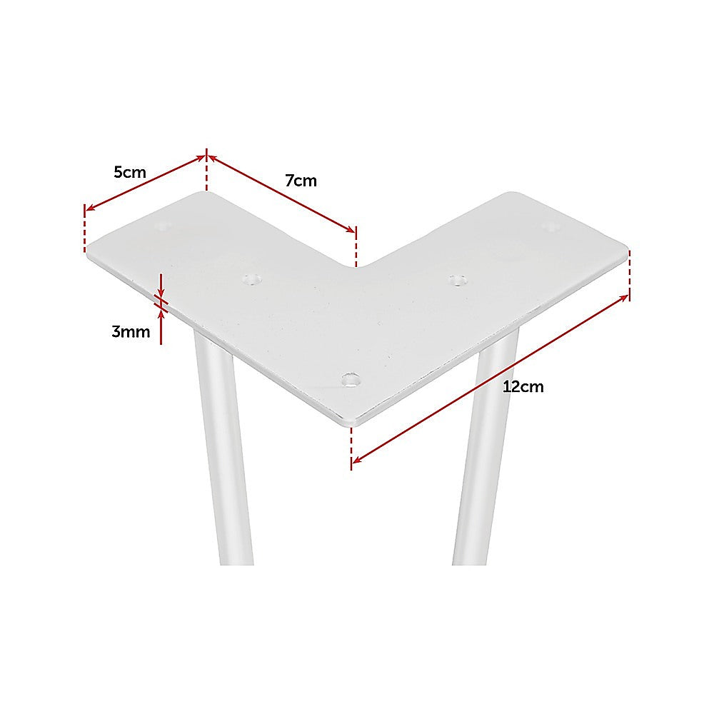 Set of 4 Industrial Retro Hairpin Table Legs 12mm Steel Bench Desk - 71cm White V63-835031