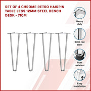 Set of 4 Chrome Retro Hairpin Table Legs 12mm Steel Bench Desk - 71cm V63-835051